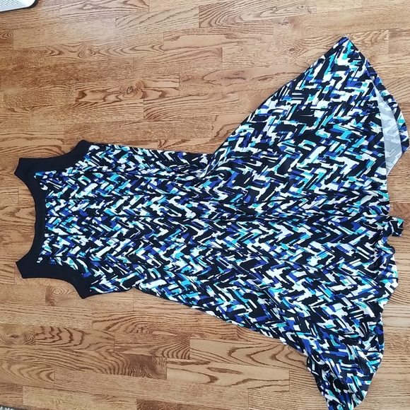 (M) Perceptions NY Fit and Flare Ribbed Colorful Abstract Art Deco Midi Party - Picture 6 of 6